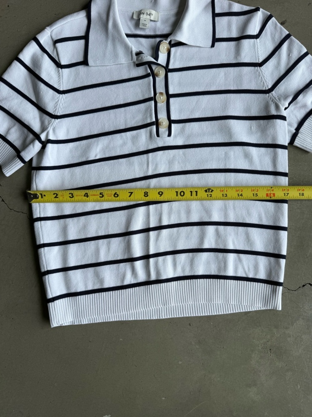 On 34th / Striped Knit Short Sleeve Polo Sweater Top / white black - Picture 5 of 8